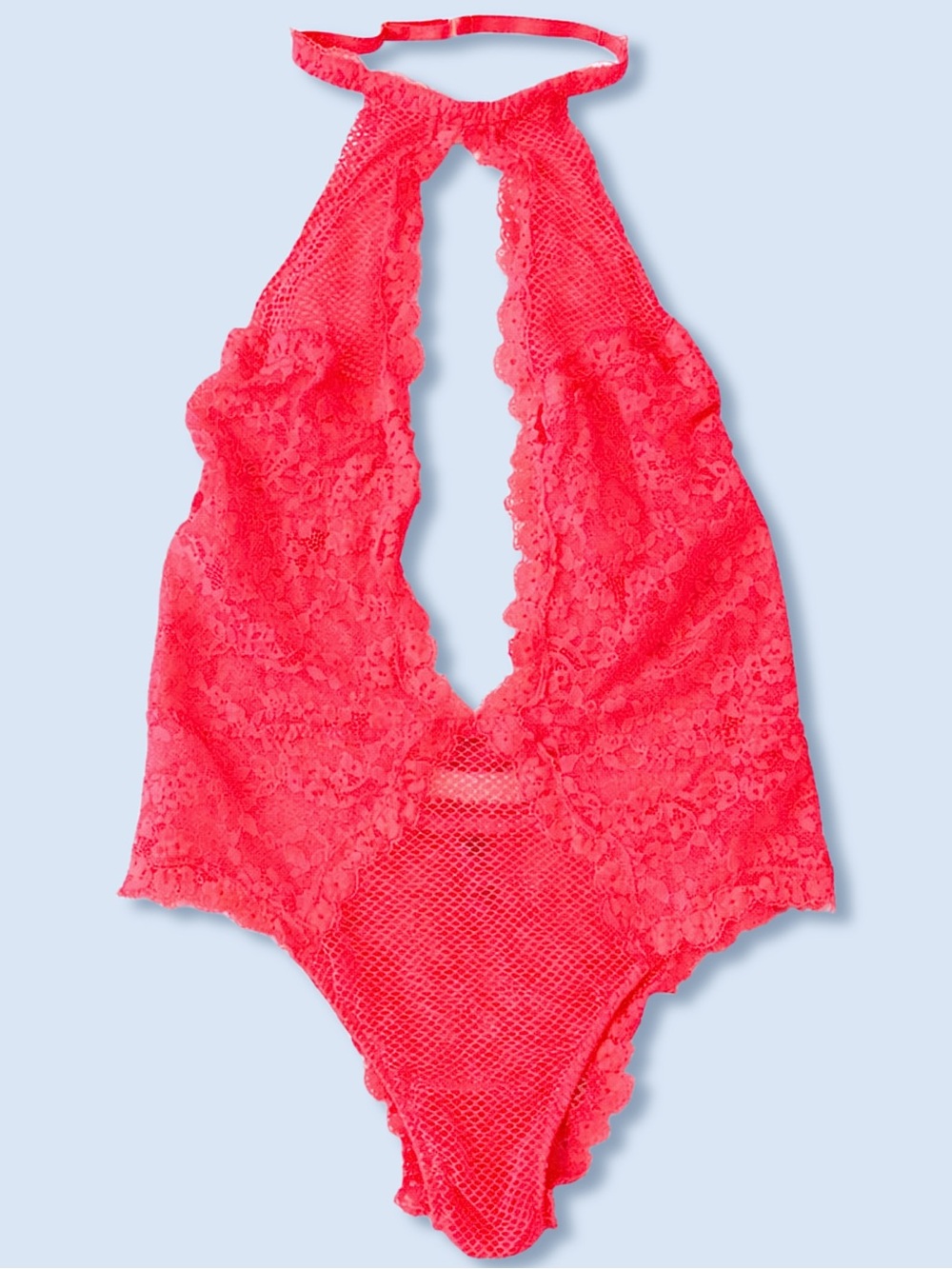 Victoria's Secret Lace Halter Teddy Bodysuit Lingerie NWT Small Neon Coral Sexy
